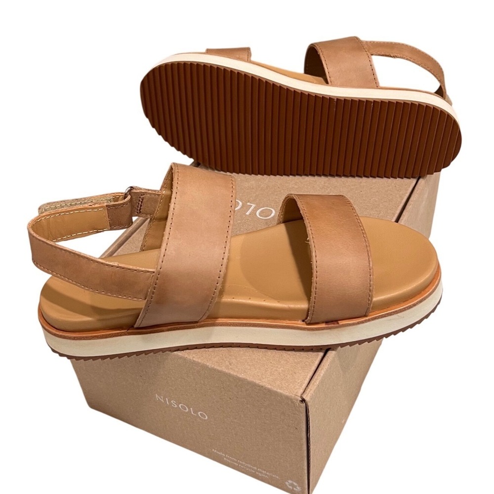 Anthropologie Nisolo Go-To Flatform Leather Platform Sandals Almond Shoes Sz 6.5 - Picture 8 of 8